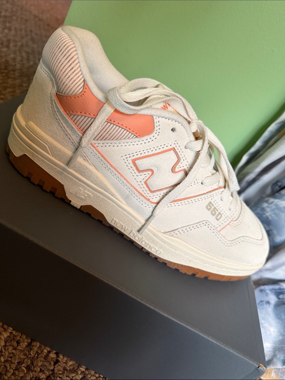 New Balance Cream and Peach 550 Retro Sneakers